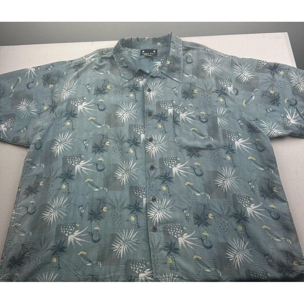 OUTBACK RIDER Mens Cocktail Hawaiian Shirt‎ Rayon Blend Blue Button Down 4XL